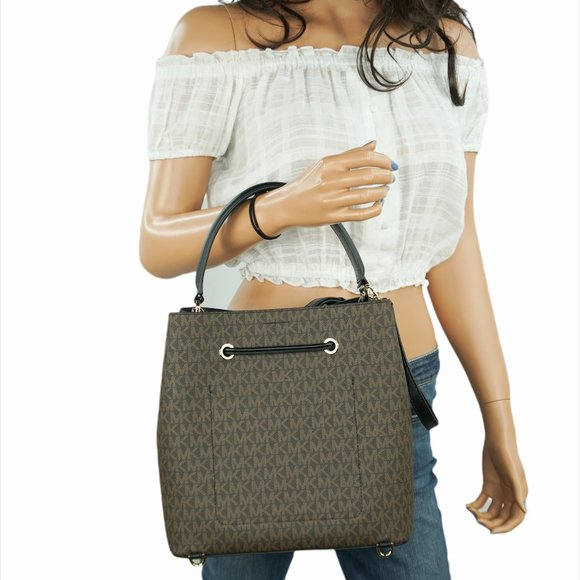Michael Kors Suri Large Bucket Drawstring Convertible Backpack MK Brown Black main image 9